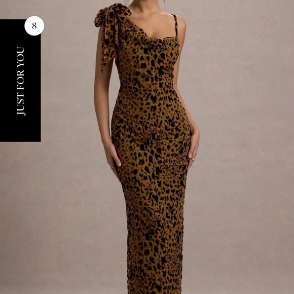 Clublondon  Yasmin Leopard Print Velvet Strappy Maxi Dress With Bow - Picture 1 of 2